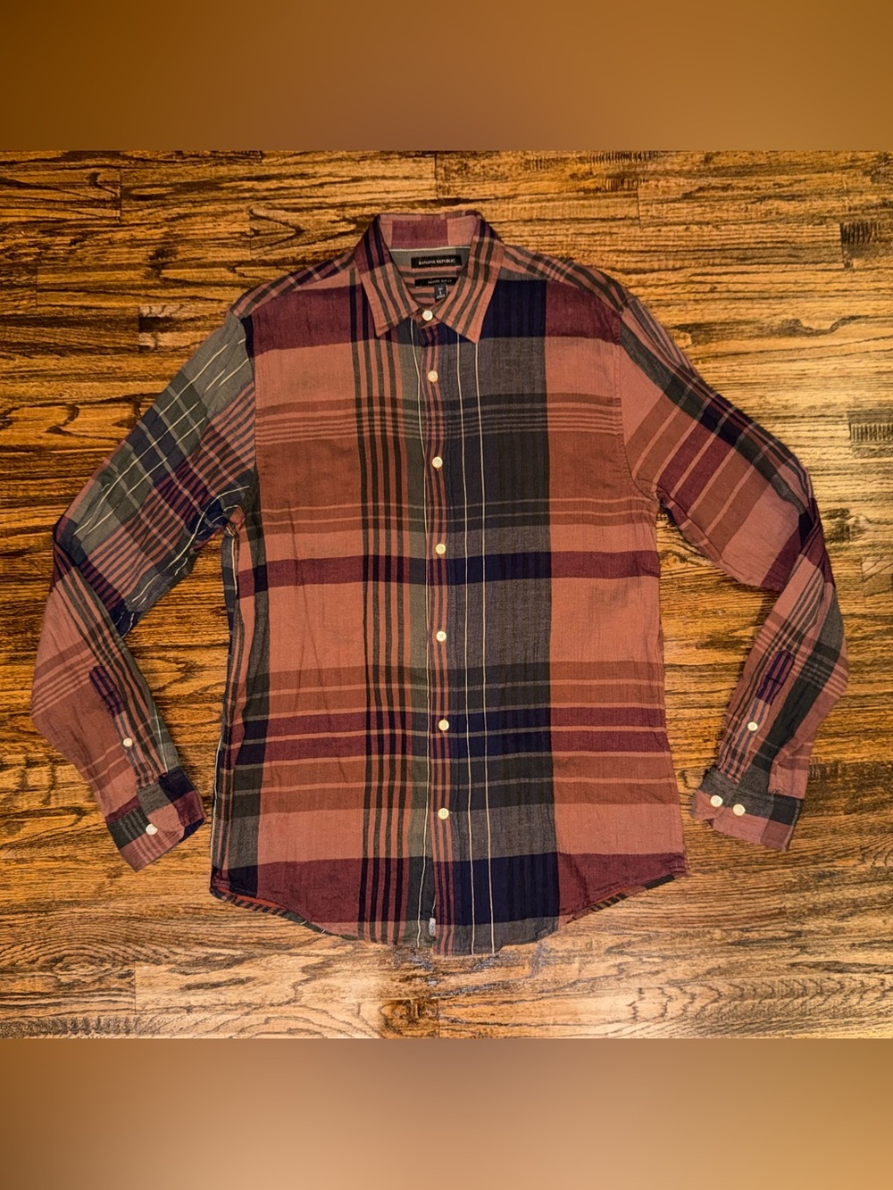 Banana Republic Untucked Slim Fit Button-Up Casual Shirt Fall Plaid Size Large
